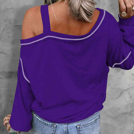 Tiger Graphic Long Sleeve Asymmetrical Neck Top