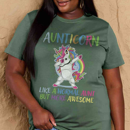 Simply Love Full Size AUNTICORN LIKE A NORMAL AUNT BUT MORE AWESOME Graphic Cotton Tee