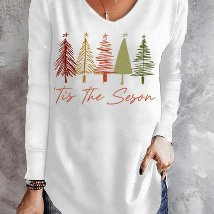 Graphic V-Neck Long Sleeve T-Shirt