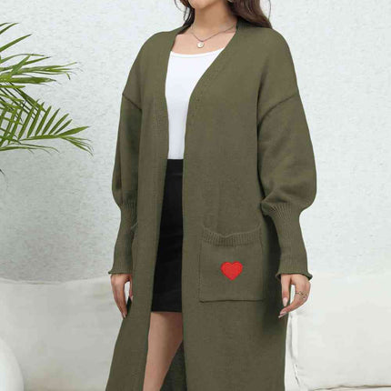Lantern Sleeve Open Front Pocketed Cardigan