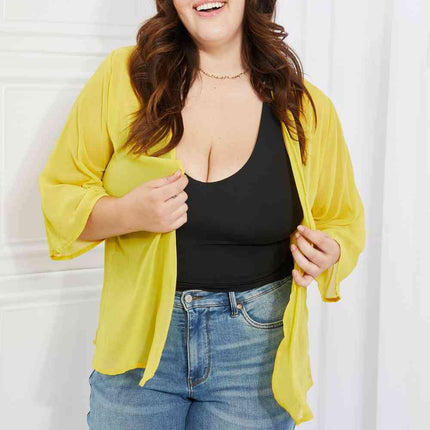 Melody Just Breathe Full Size Chiffon Kimono in Yellow