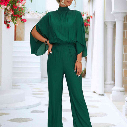 Tie Back Mock Neck Split Sleeve Jumpsuit