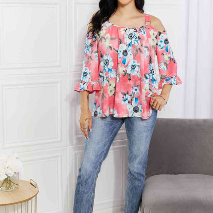 Sew In Love Full Size Fresh Take  Floral Cold-Shoulder Top