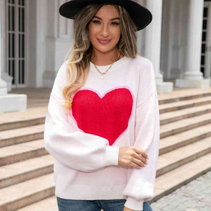 Heart Graphic Round Neck Sweater