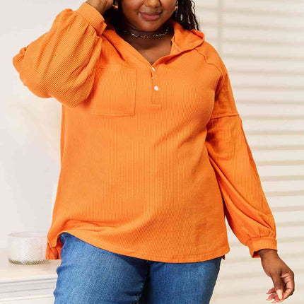 Basic Bae Side Slit Buttoned Waffle Knit Hoodie