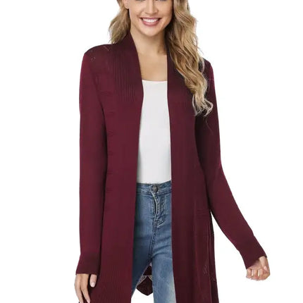 Cárdigan largo calado de punto para mujer 