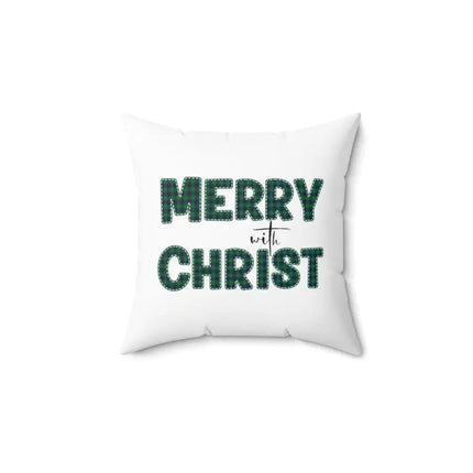 Uniquely You Throw Pillow Cover, Merry With Christ, Green Plaid Christmas Holiday Pattern Print 2-Sided Print