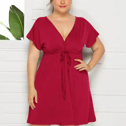 Vestido liso con escote en V profundo para mujer, talla grande 