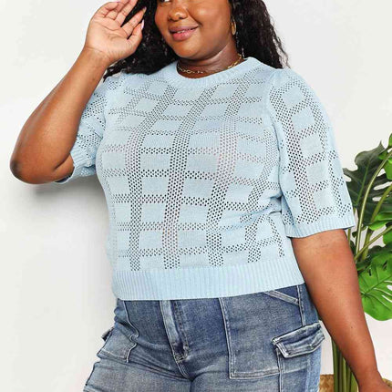 Double Take Ribbed Trim Round Neck Knit Top - Vickie Lynn's