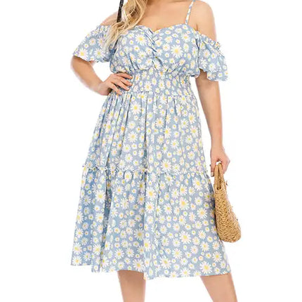 Vestido floral con hombros descubiertos y talla grande para mujer 