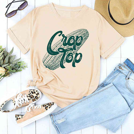 Corn Letter Graphic Cuffed Tee - Vickie Lynn's