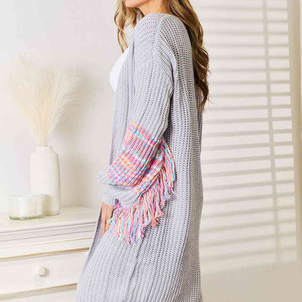Woven Right Fringe Sleeve Dropped Shoulder Cardigan - Vickie Lynn's