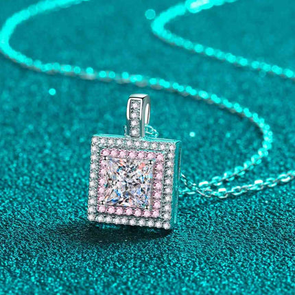 1 Carat Moissanite Square Pendant Chain Necklace
