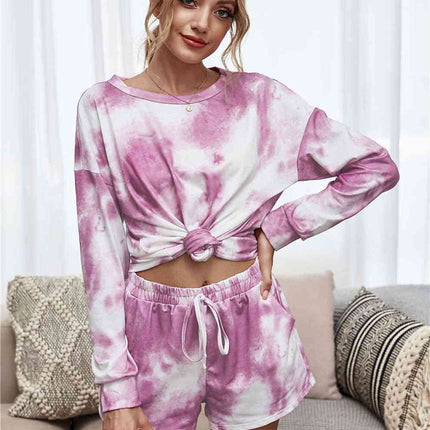 Tie-Dye Dropped Shoulder Top and Shorts Lounge Set
