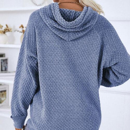 Texture Drawstring Long Sleeve Hooded Sweater - Vickie Lynn's