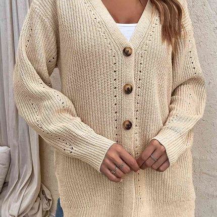 V-Neck Openwork Long Sleeve Cardigan