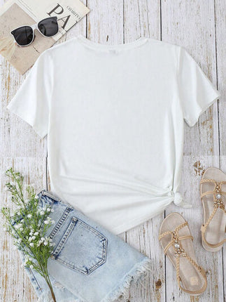 Heart Round Neck Short Sleeve T-Shirt - Vickie Lynn's