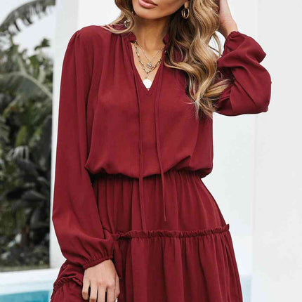 Tied Frill Trim Puff Sleeve Mini Dress