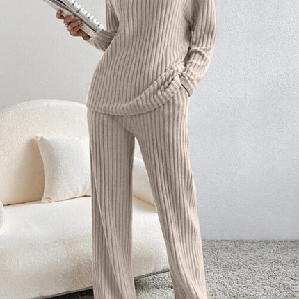 Ribbed V-Neck Top and Pants Set