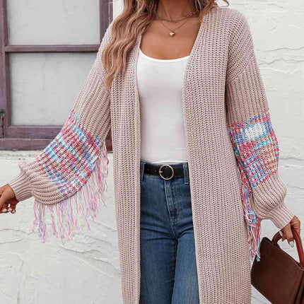 Fringe Sleeve Dropped Shoulder Cardigan