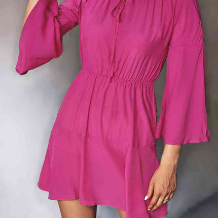 Tie Neck Flare Sleeve Mini Dress