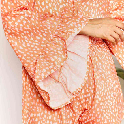 Double Take Printed Flare Sleeve Surplice Romper