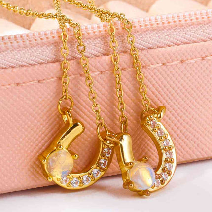 Horseshoe Shape Copper 14K Gold Plated Pendant Necklace