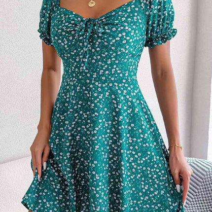 Ditsy Floral Drawstring A-Line Dress