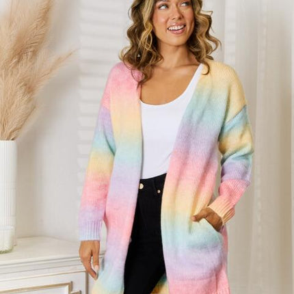 Full Size Gradient Open Front Cardigan