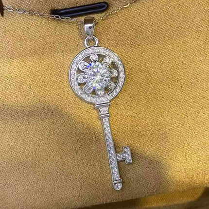 1 Carat Moissanite Platinum-Plated Key Pendant Necklace