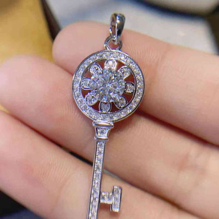 1 Carat Moissanite Platinum-Plated Key Pendant Necklace