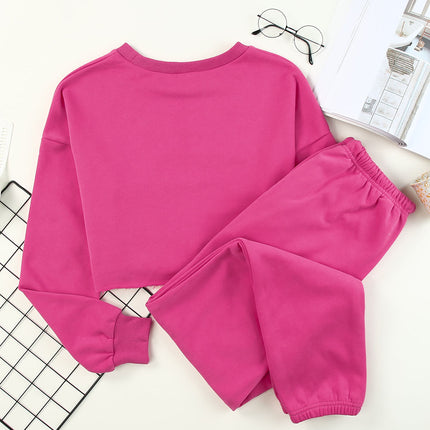 Round Neck Long Sleeve Cropped Top and Pants Set