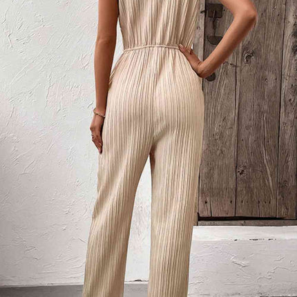 Textured Sleeveless Jumpsuit with Pockets