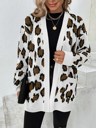 Leopard Open Front Dropped Shoulder Cardigan - Vickie Lynn's