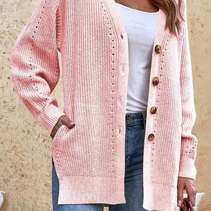 V-Neck Openwork Long Sleeve Cardigan