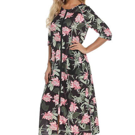 Printed Slit Night Dress with Pockets
