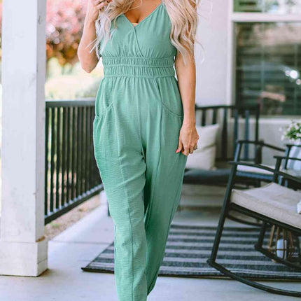 Spaghetti Strap V-Neck Jumpsuit with Pockets