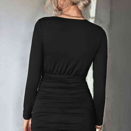 Twist Front Ruched Long Sleeve Mini Dress