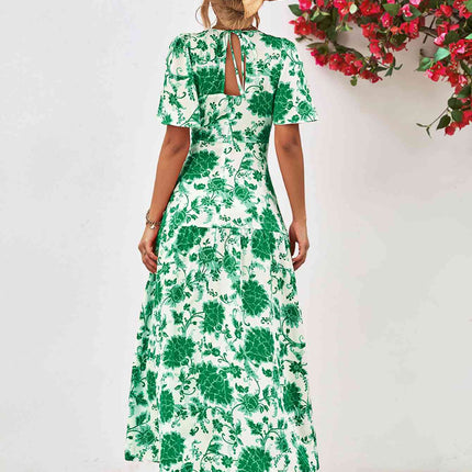 Floral Round Neck Tied Open Back Dress