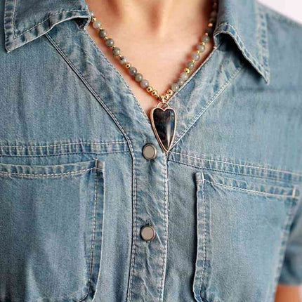 Natural Stone Pendant Beaded Necklace