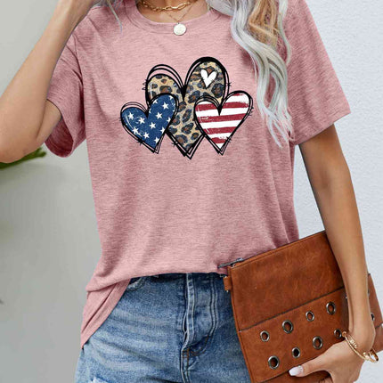 US Flag Leopard Heart Graphic Tee