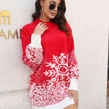 Snowflake Pattern Sweater Dress