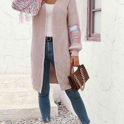 Fringe Sleeve Dropped Shoulder Cardigan