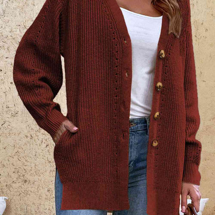 V-Neck Openwork Long Sleeve Cardigan