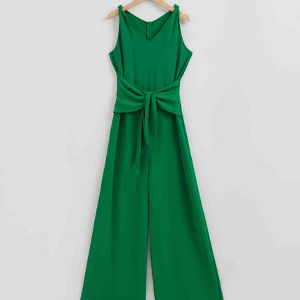Knot Detail Tie Front Sleeveless Jumpsuit