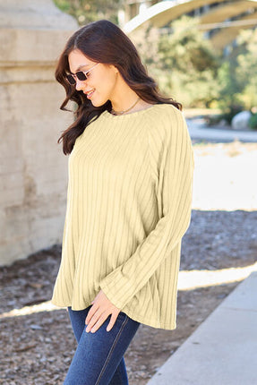 Basic Bae Full Size Ribbed Round Neck Long Sleeve Knit Top - Vickie Lynn's