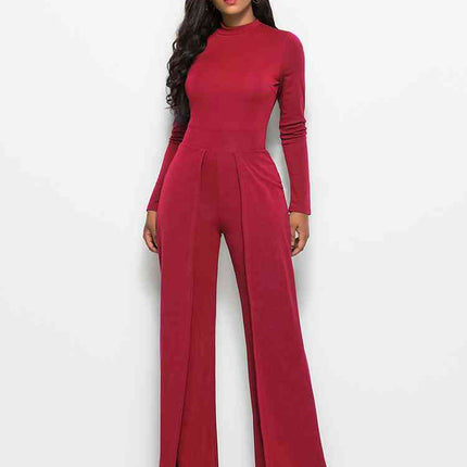 Long Sleeve Mock Neck Wide Leg Jumpsuit