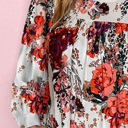 Floral Print Round Neck Long Sleeve Blouse
