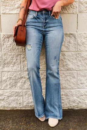 High-Rise Waist Distressed Flare Jeans