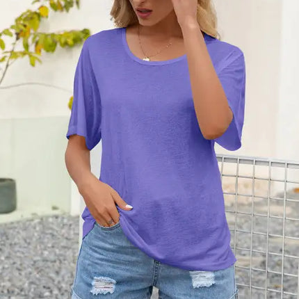 Women's Simple Sexy Hollow Lace Stitching Round Neck Short Sleeve T-shirt